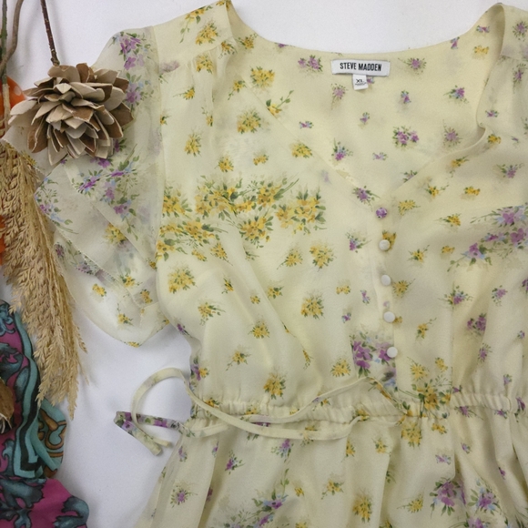 New Steve Madden Yellow Floral Dress XL - Picture 2 of 13
